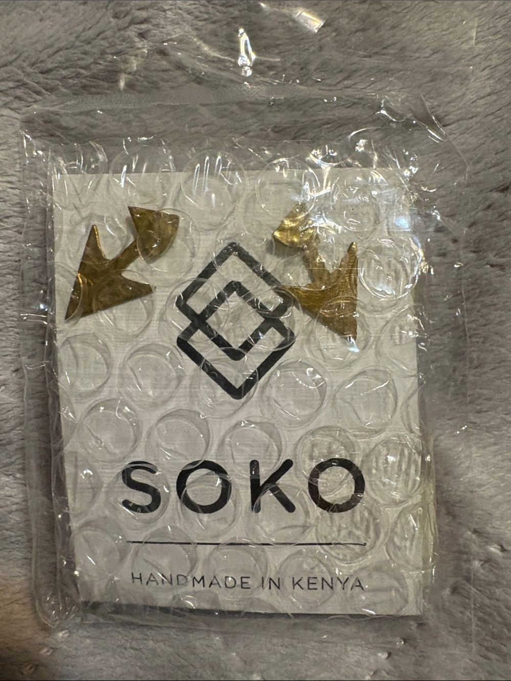 SOKO Hammered Gold Arrowhead jacket Earrings handmade in Kenya